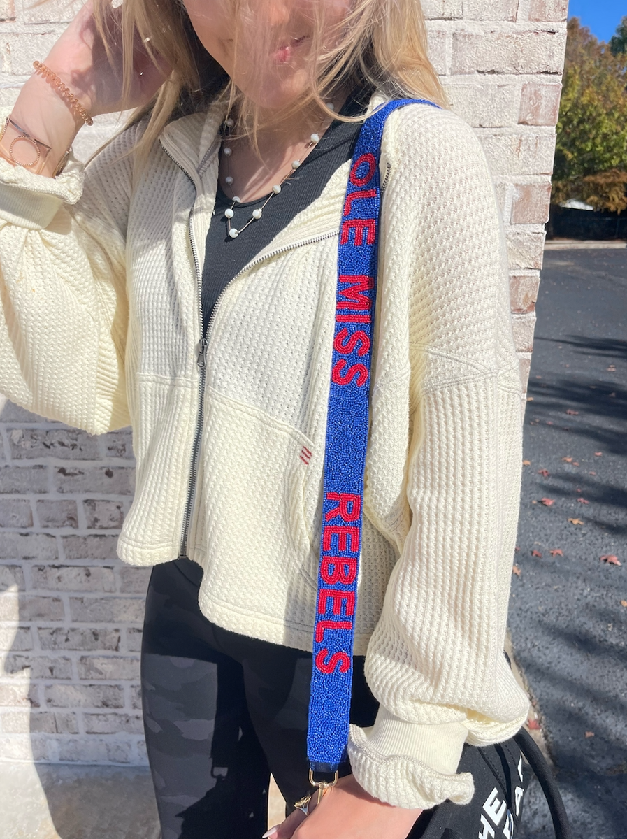 Ole Miss Hotty Toddy Blue and Red Beaded Purse Strap by Desden