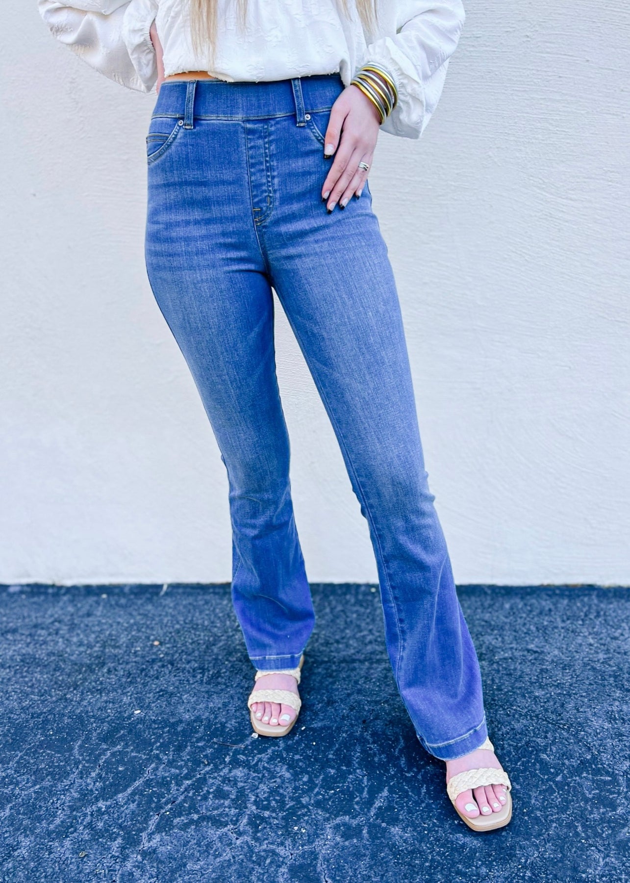 Spanx Medium Wash Cropped Flare Jeans 